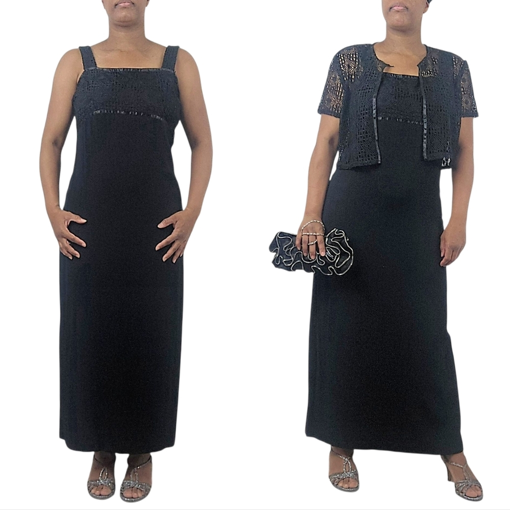Byer Studio California Black Vintage Maxi Lace Bolero Dress